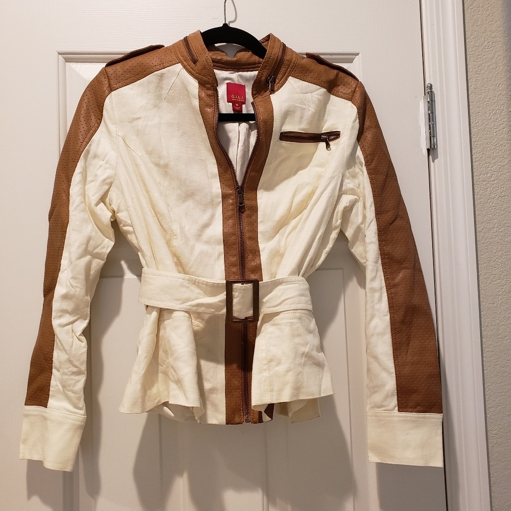NWOT G.I.L.I. Linen Jacket Faux Leather Trim